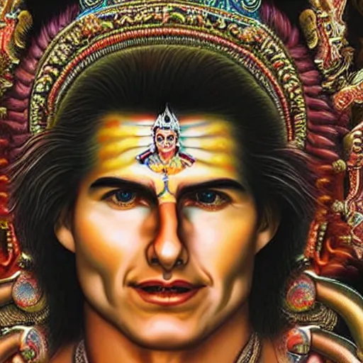 Image similar to hyperrealistic artwork depiction of Tom Cruise as the Hindu God Vishnu