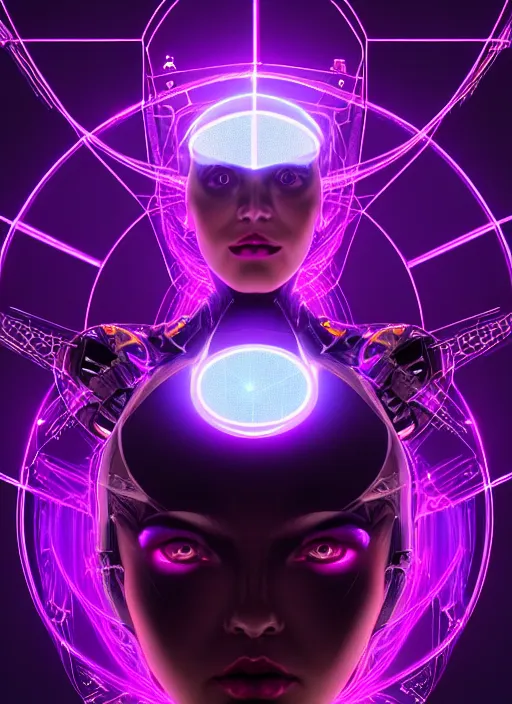 Image similar to symetrical close up portrait of lady voidstar in full high tech close fitting armor, robotic arms, glowing diagram of a swirl a pentagram and a star, intricate, elegant, purple, glowing lights, highly detailed, digital painting, artstation, concept art, smooth, sharp focus, illustration, art by wlop, mars ravelo and greg rutkowski