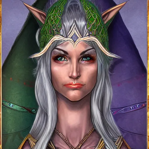 Image similar to a realistic portrait of a female elven wizard, in the style of Elfquest