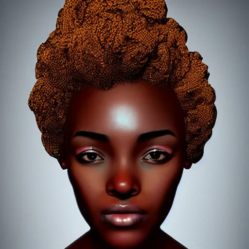 Image similar to very beautiful African girl with freckles, elegant look, tired eyes, artstation