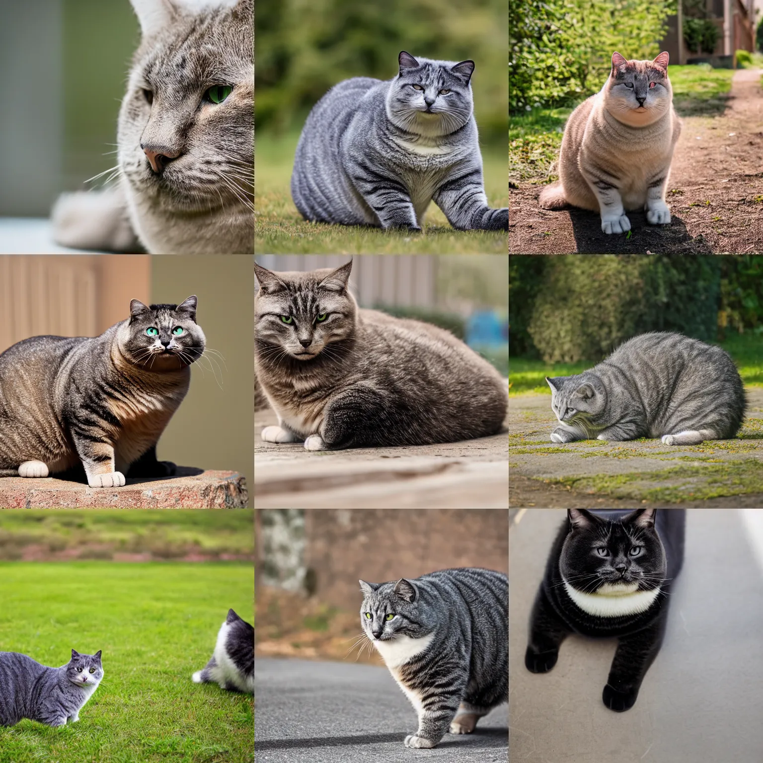 Prompt: Absolute unit Chonker Cat, oh lawd he coming, professional photo, full body view, XF IQ4, 150MP, 50mm, F1.4, ISO 200, 1/160s, natural light