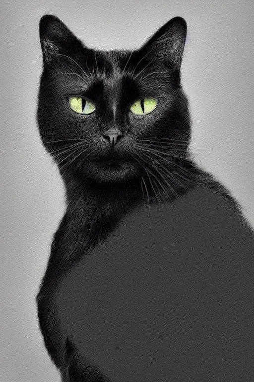 Prompt: a black cat wearing a overcoat portait photo profile picture hyperrealist concept art digital art