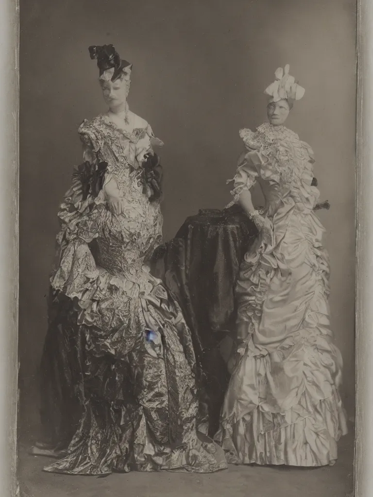 Prompt: a silver gelatin photo, portrait of a dolphin dressed as a wealthy southern woman 1 8 5 0 s