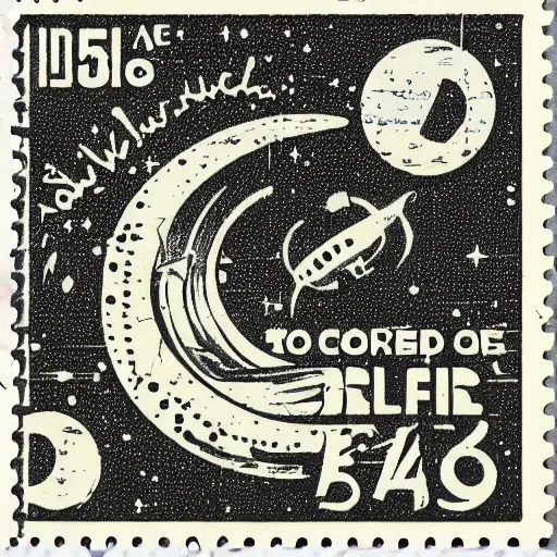 Prompt: vintage mailing stamp from a alien world