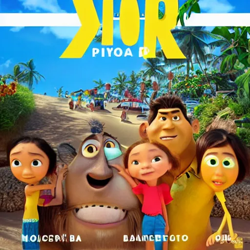 Image similar to a shot from upcoming pixar movie about Bali with text: oka