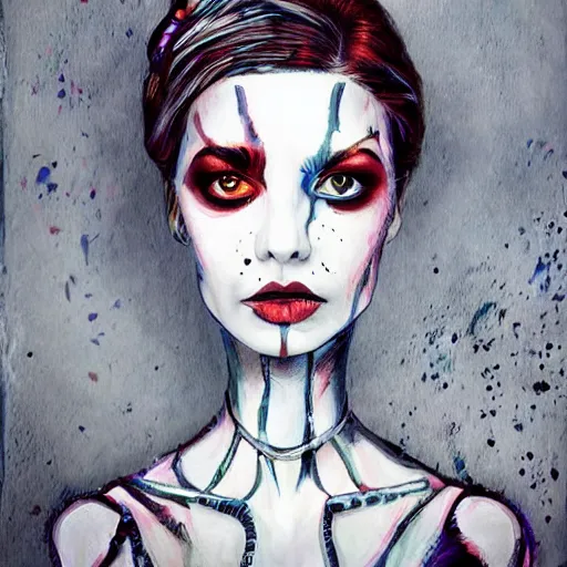 Image similar to woman portrait made out of paint, beautiful, cyborg, tim burton comic book art