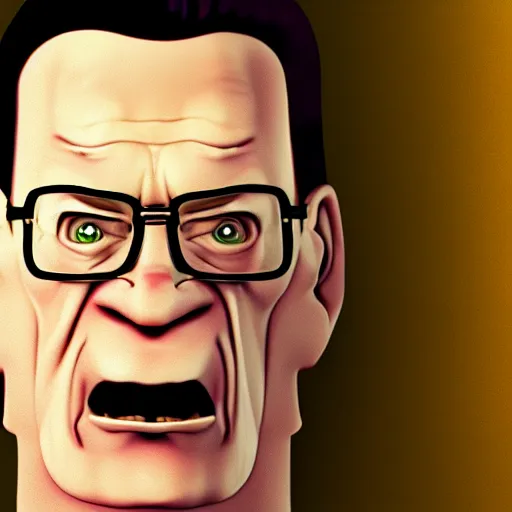 Image similar to hyper realistic, beautiful moody lighting, extreme emotions, caricature, soft, portrait of a very angry Hank Hill, 3d depth