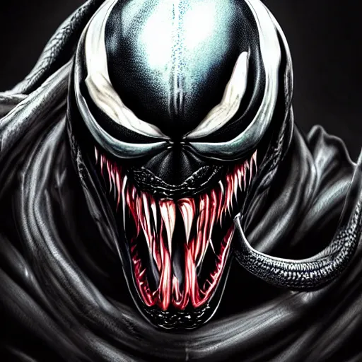 Image similar to venom as a good hero, hyper detailed masterpiece, digital art painting, hyper realism aesthetic