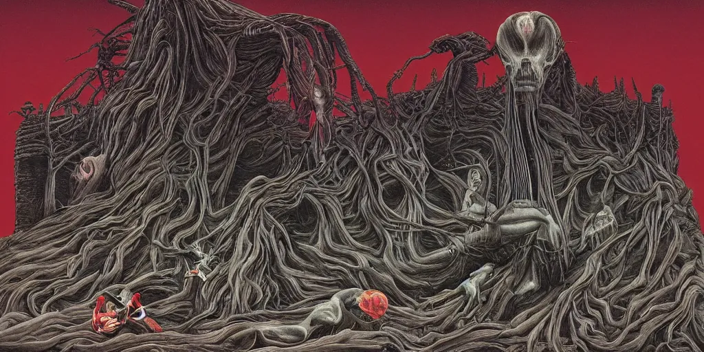 Prompt: Sega Mega Drive Genesis game of Twin Peaks in the style of H.R. Giger, Zdzislaw Beksinski, Junji Ito and Todd McFarlane