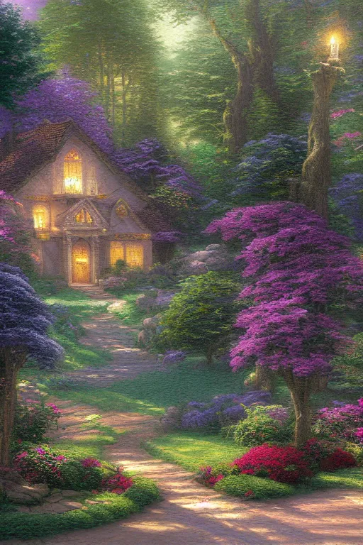 Prompt: digital painting detailed druid forest sanctuary neo classical by thomas kinkade