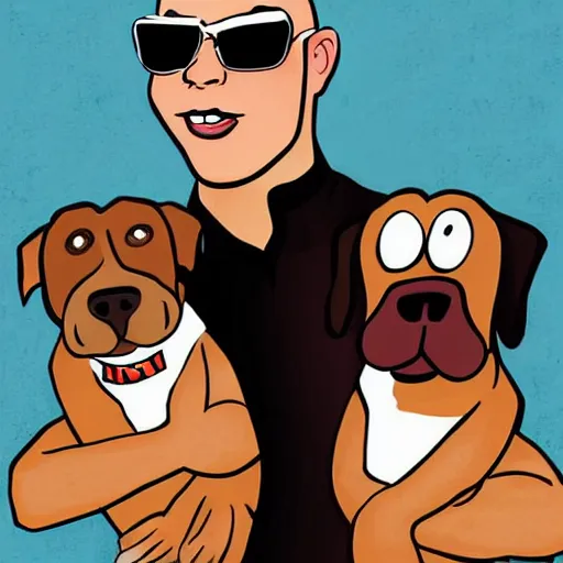 Image similar to pitbull, both the celebrity and the dog, illustration by jeff kinney