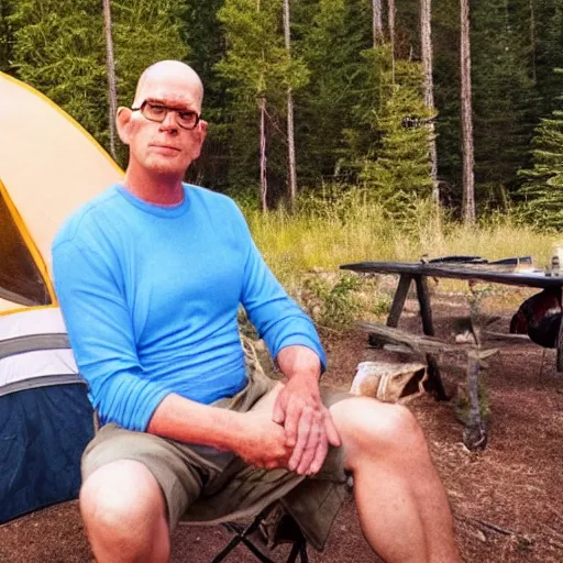 Image similar to hank hill on a camping trip, photo