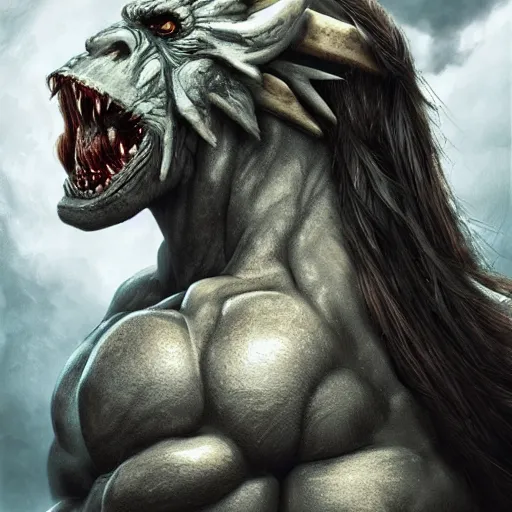 Prompt: a muscle bound ogre warrior, photo, professionally retouched, dramatic lighting, wearing bone armor, illuminated by moonlight, realistic, scared face, demonic, predator eyes, wide angle, sharp focus on eyes, 8 k high definition, insanely detailed, intricate, elegant, art by artgerm and wlop