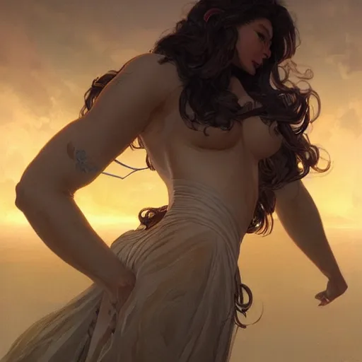 Image similar to giant woman standing over someone looking down, intricate, highly detailed, digital painting, artstation, concept art, smooth, sharp focus, illustration, Unreal Engine 5, 8K, art by artgerm and greg rutkowski and alphonse mucha