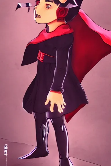 Image similar to little boy with cat ears in an black outfit with red cape. digital artwork made by lois van baarle and kentaro miura and marc simonetti and sakimichan, sharpness focus, inspired by hirohiko araki, anatomically correct, heroic composition, hero pose, smooth