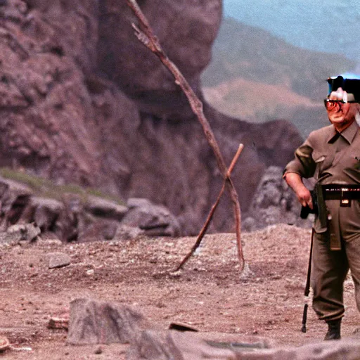 Image similar to filmstill of Kim Jong-il in the role of Rambo, cinemascope, Eastman Color Negative 50T 5251 Neg. Film