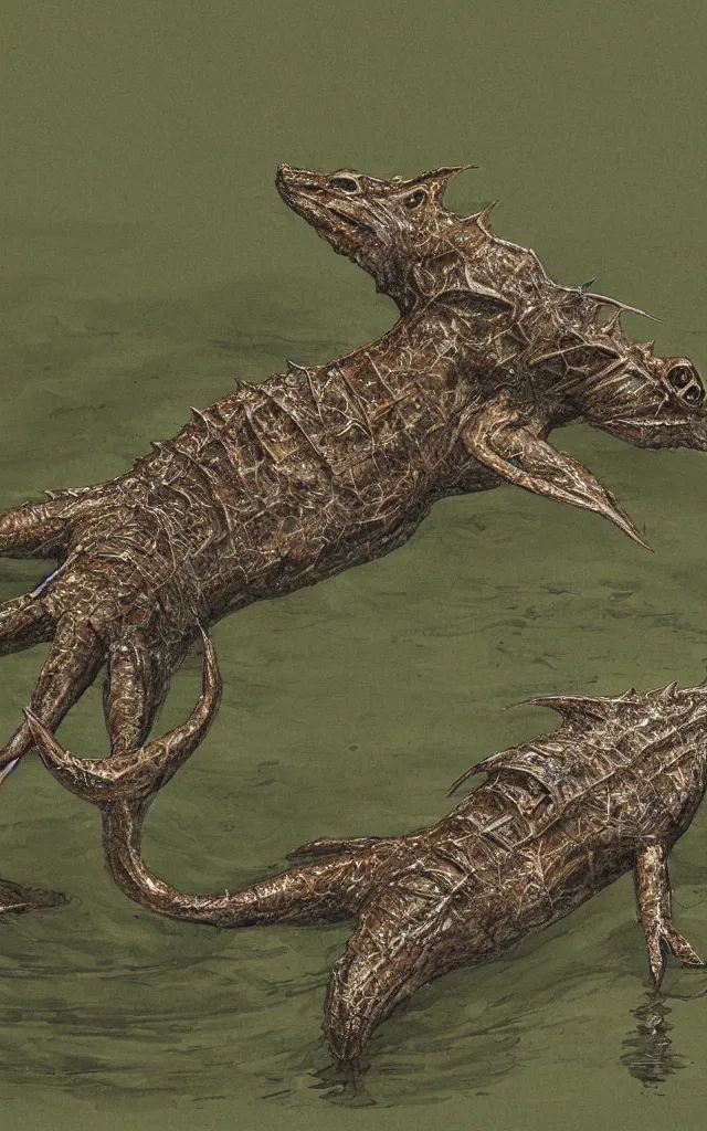 Prompt: diplocaulus living in a swamp, photorealistic, highlydetailed