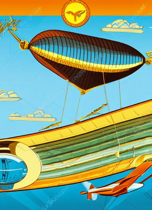 Prompt: A beautiful vector illustration of an Airship Hermes advertisement, vibrant color scheme, highly detailed, in the style of Fresco