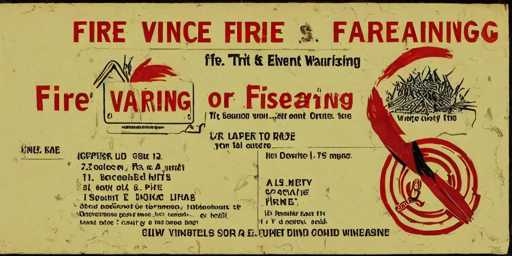 Prompt: vintage fire warning label