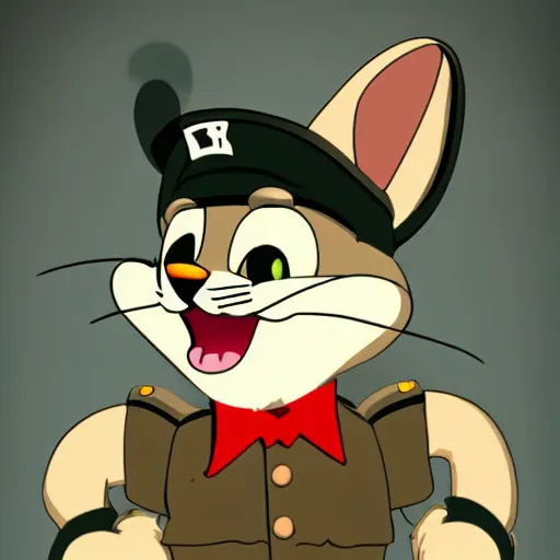 Image similar to tom from tom and jerry dressed as a german officer from ww 2, 4 k, hyper realistic, dslr, high resolution, landscape, beautiful