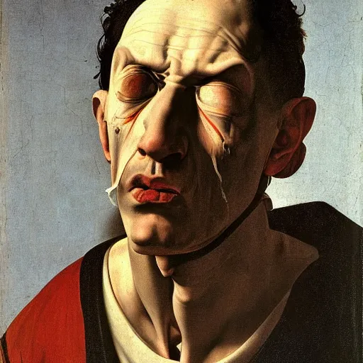 Prompt: portrait of a man with nasal fracture, by Caravaggio