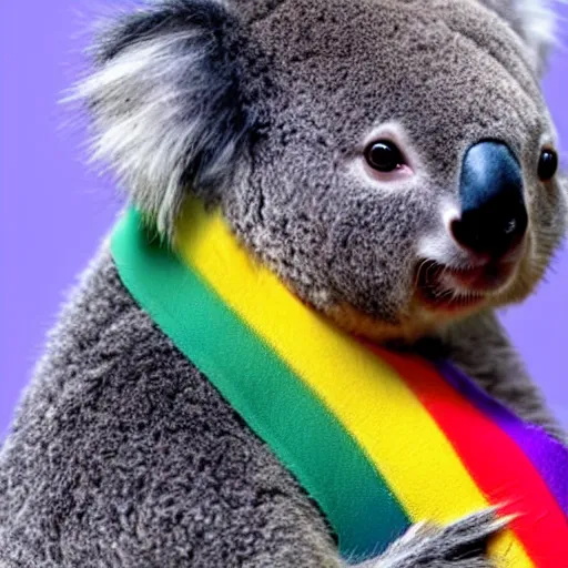 Prompt: rainbow furred koala