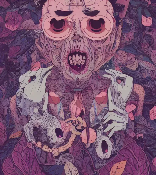 Prompt: portrait, nightmare anomalies, leaves with a spirited by miyazaki, violet and pink and white palette, illustration, kenneth blom, mental alchemy, james jean, pablo amaringo, naudline pierre, contemporary art, hyper detailed