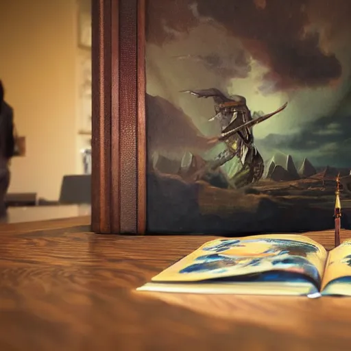 Image similar to a people stealing a masterpiece book on a table, sci-fi style, concept art