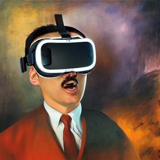 Prompt: A portrait of a VR gamer by salvador dali and ivan aivakovsky