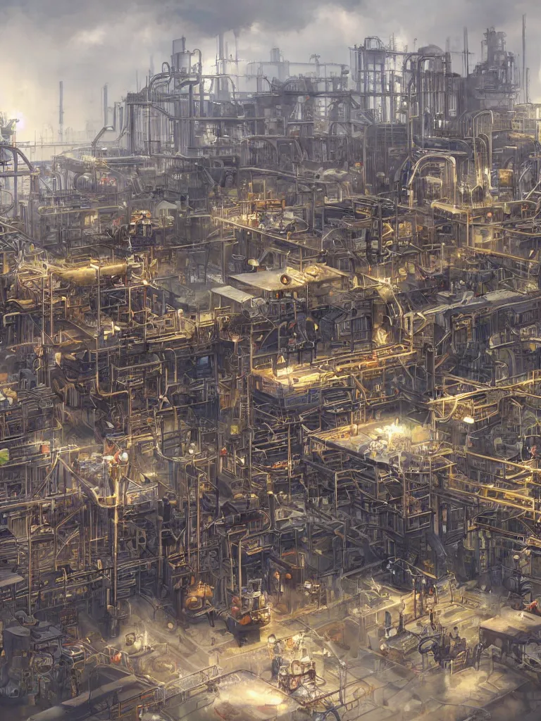 Image similar to photo realistic factories biter by disney concept artists, blunt borders, rule of thirds