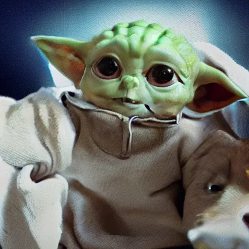 Image similar to baby yoda ripping someone in half without touching them