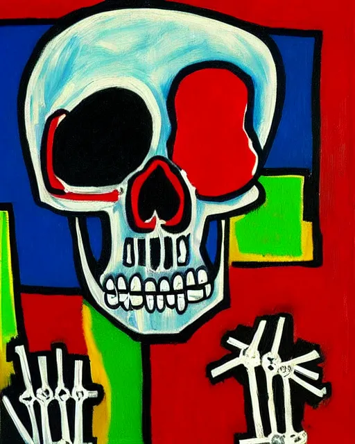 Image similar to detailed geometric oil painting of a terrified scientist skull skeleton by basquiat