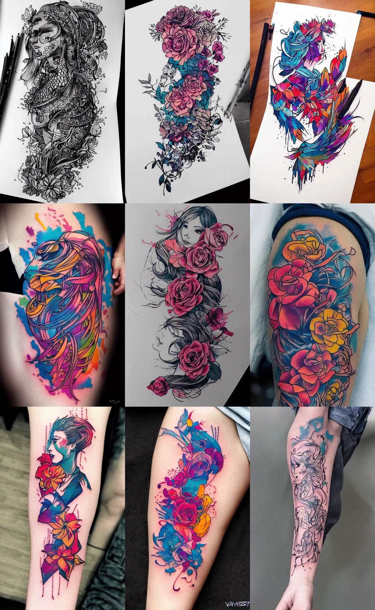 Prompt: Colour Tattoo stencil design, by WLOP, Rossdraws, James Jean
