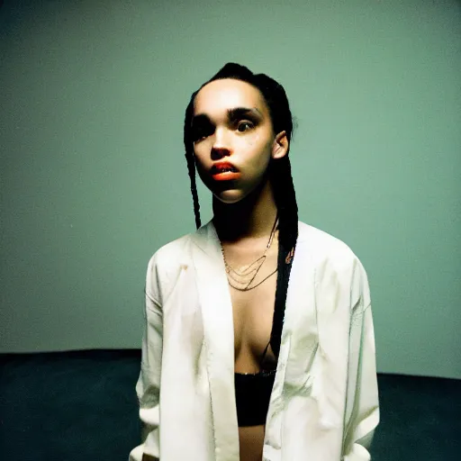 Image similar to realistic! photoshoot for a new heliot emil lookbook, color film photography, starring fka twigs, in style of tyler mitchell, 35mm