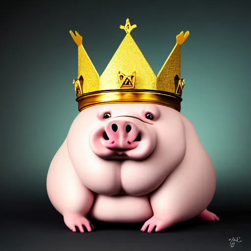 Prompt: cute morbidly obese pig wearing a gold crown, studio lighting, detailed, photography, 82 mm sigma art, dynamic lighting, digital painting, sharp focus, fantasy art