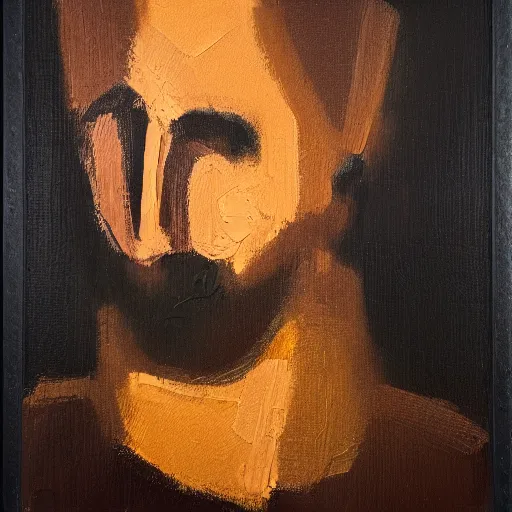 Image similar to an abstract minimalist oil painting. portrait of a man, unknown artist. oil on panel.