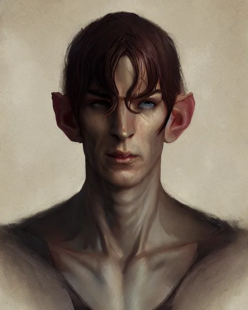 Image similar to character portrait of a slender half - elven man, by greg rutkowski, mark brookes, jim burns, tom bagshaw, trending on artstation