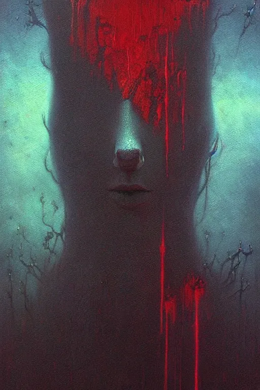 Image similar to queen of darkness painting in the style of beksinski, violent, high delicate defined details, beautiful, atmospheric, rain, matte, 3 d 8 k octane rendered, sharp focus, illustration, holographic undertones, high detail, ultra realistic, highly saturated colors