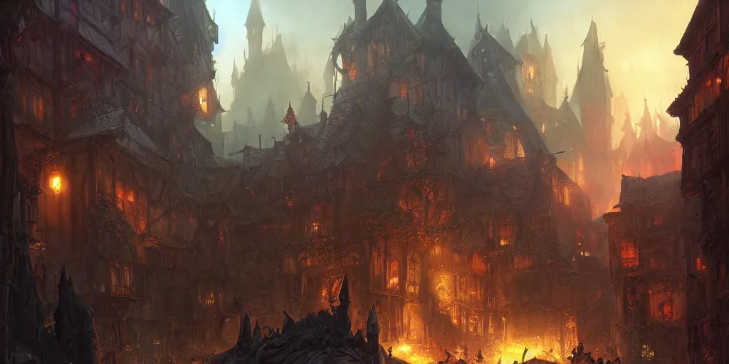 Prompt: Fantasy Medieval Streets decimated by the plague by Marc Simonetti and Delphin Enjolras and Noah Bradley