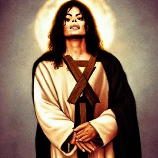 Image similar to michael jackson as jesus christ carrying a cross, realistic