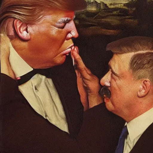 Prompt: still of donald trump kissing adolf hitler, renaissance painting