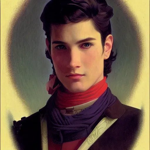 Image similar to a vintage portrait painting of a fantasy male gunslinger, art by tristan eaton and artgerm and william - adolphe bouguereau