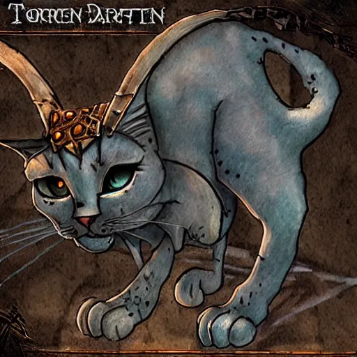 Prompt: planescape: torment art style cat concept