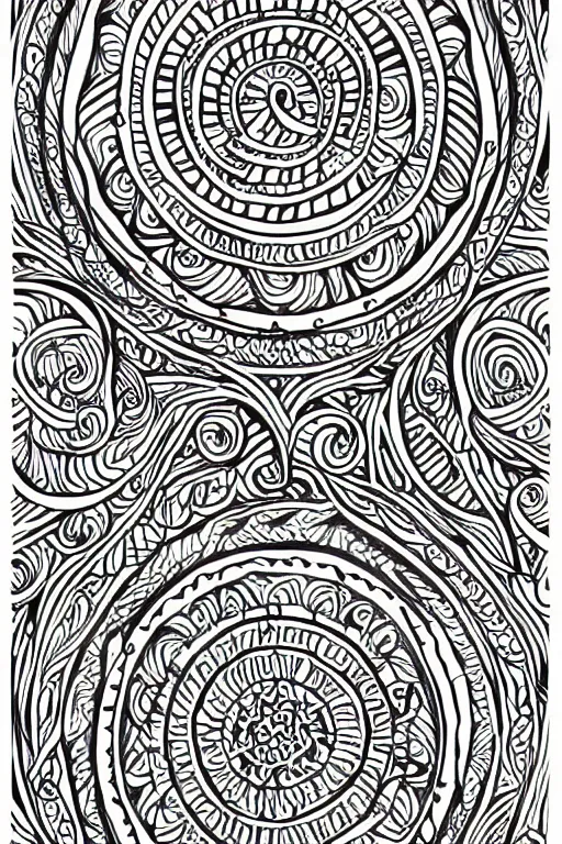 Image similar to a thin intricate lineart swirling tribal mandala design, black and white