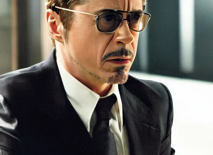 Prompt: film still of Robert Downey Jr as Cobb in Inception, 4k