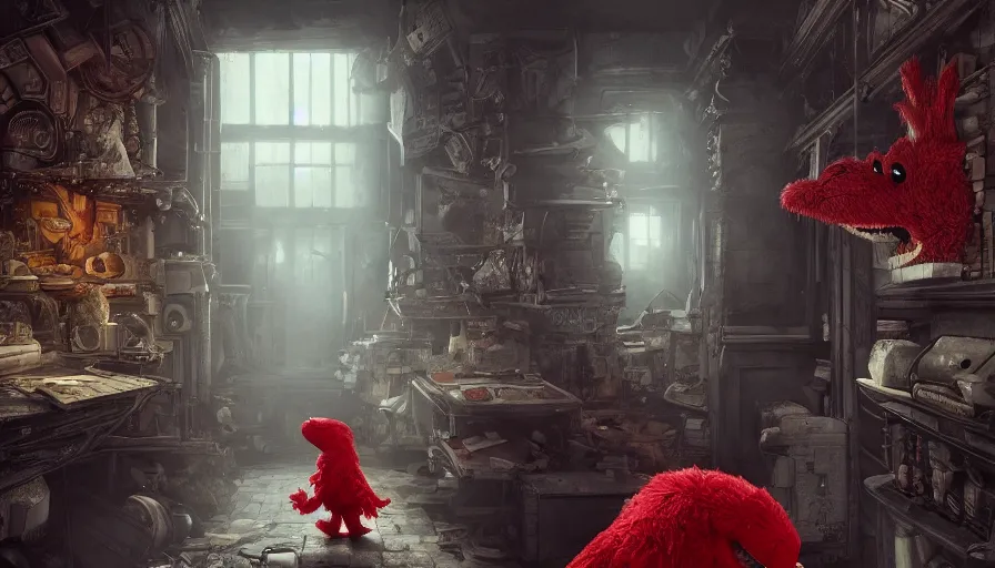 Prompt: Elmo lost in the backrooms, hyperdetailed, artstation, cgsociety, 8k