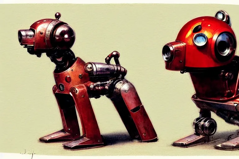 Image similar to explorer ( ( ( ( ( 1 9 5 0 s retro future robot android dog. muted colors. ) ) ) ) ) by jean baptiste monge!!!!!!!!!!!!!!!!!!!!!!!!! chrome red