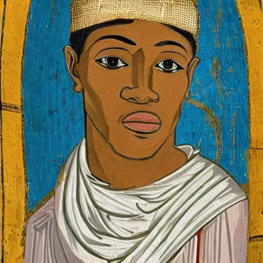 Prompt: A 11th century african Italo-Byzantine painting of Jerma985, portrait of women, grainy, realistic, very realistic, hyperrealistic, highly detailed, very detailed, extremely detailed, very neat, very epic, very cool, detailed, trending on artstation
