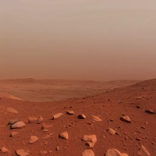 Prompt: first step on mars, foggy atmosphere, bright, high resolution