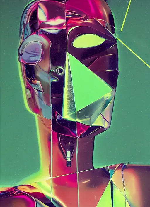 Image similar to futuristic lasers, data visualization, cyberpunk bodysuit, mask, laserpunk, visor, rain, wet, oiled, sweat, girl pinup, by steven meisel, james jean and rolf armstrong, geometric cubist perfect geometry abstract acrylic and hyperrealism photorealistic airbrush collage painting with menocjrome muted and neon fluorescent colors, 8 0 s eros